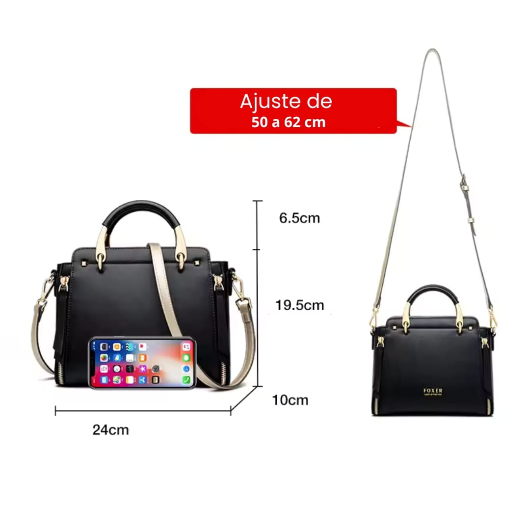 BOLSA FEMIINA EM COURO FOXER MODELO PRESTIGE CABAS BLACK