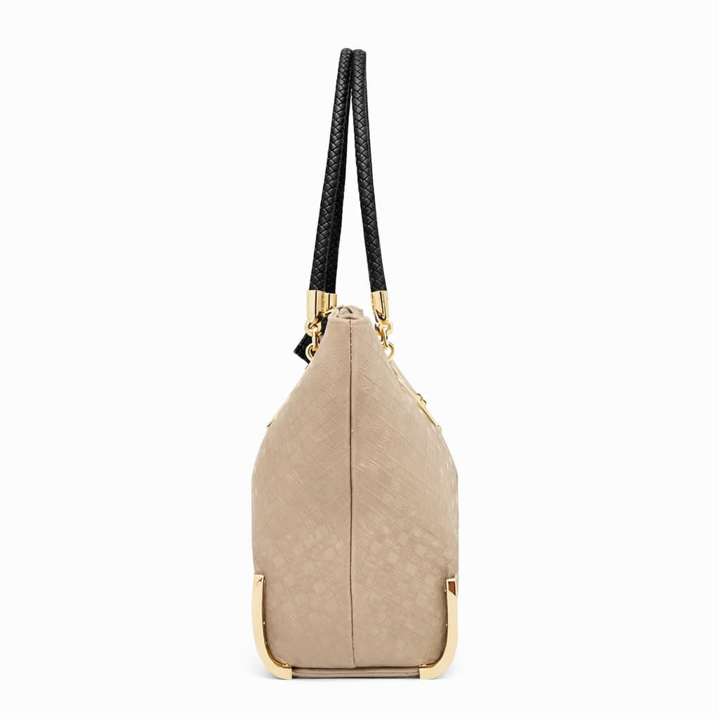 Bolsa Feminina Grande Em Couro Refinado Modelo Velluto Beige
